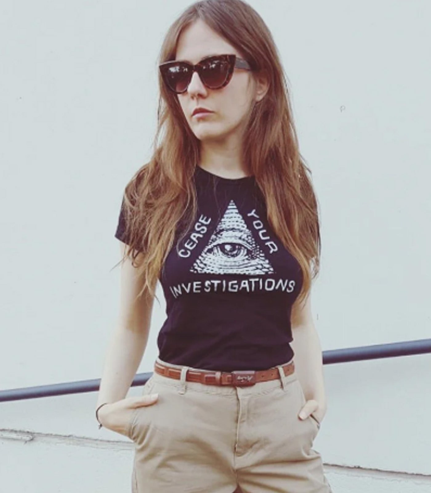 CEASE YOUR INVESTIGATIONS: SECRET ILLUMINATI FEMALE CUT T-SHIRT