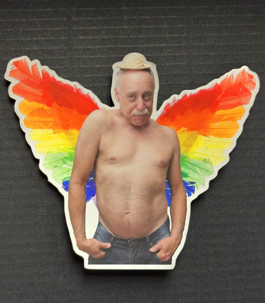 Shirtless Old Man Gay Angel Sticker
