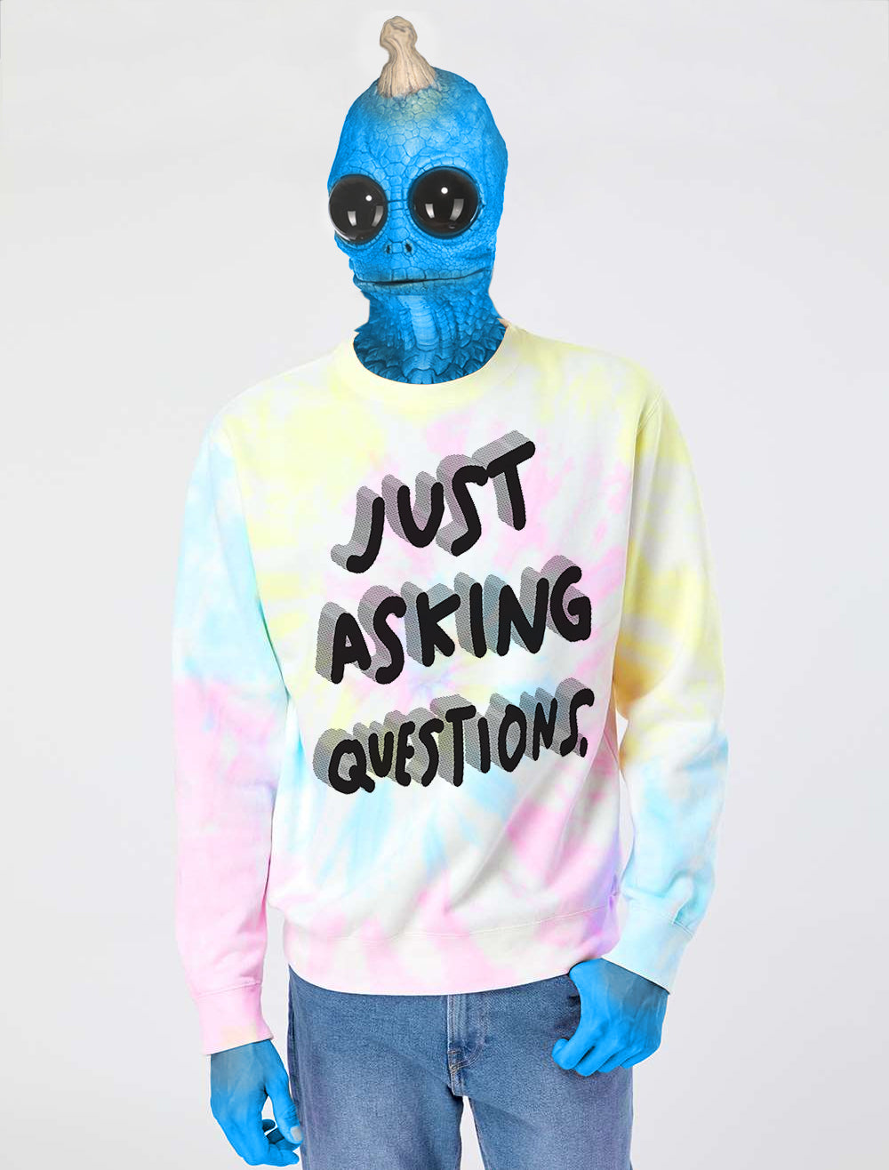 JUST ASKING QUESTIONS Tie Dye Crew Neck Sweat Shirt